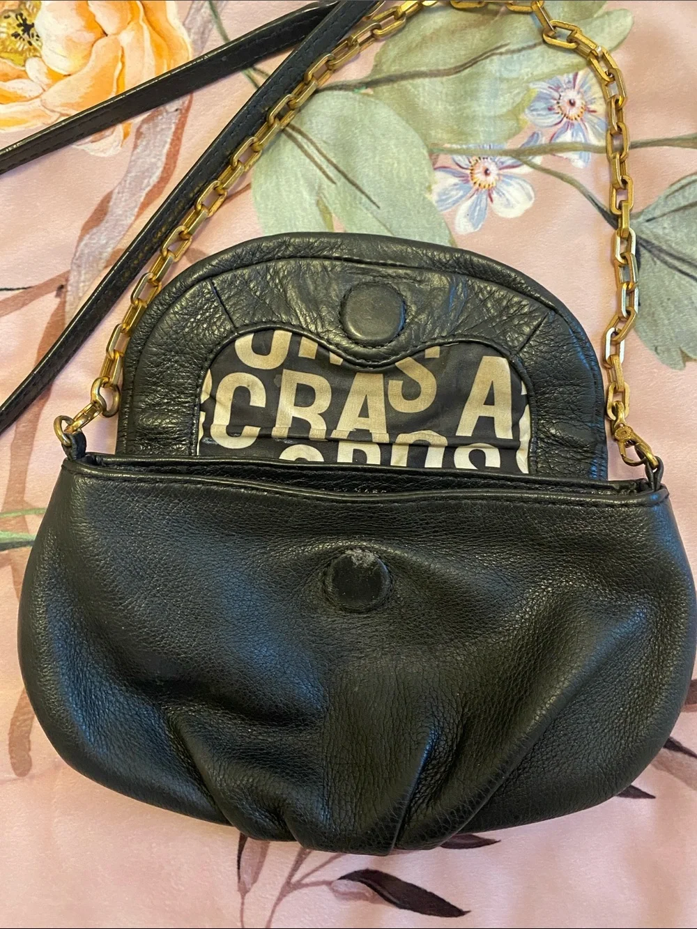 Genuine Marc Jacobs Black Leather Crossbody with Gold Chain